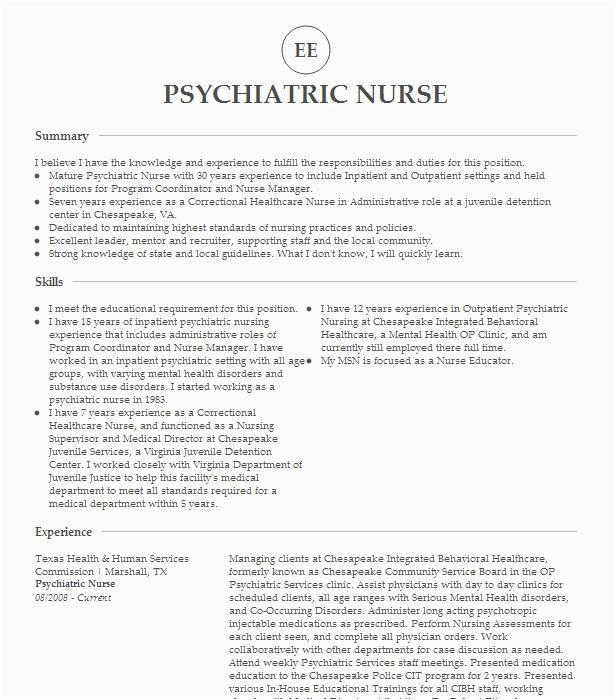 Child Mental Health Psychiatric Rn Resume Sample Psychiatric Nurse Resume Example Nursing Resumes