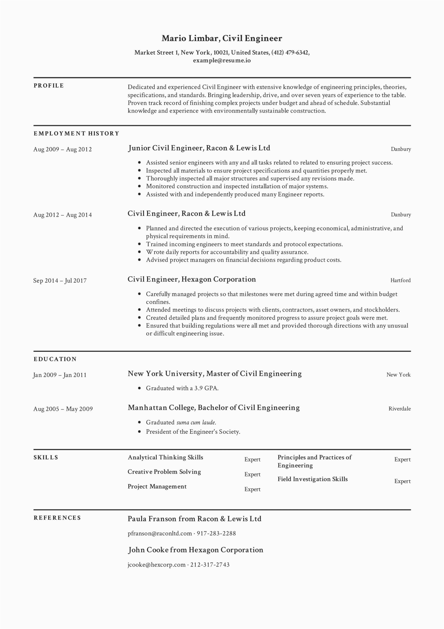 Chronological Resume Sample for Civil Engineer Civil Engineer Resume Quora