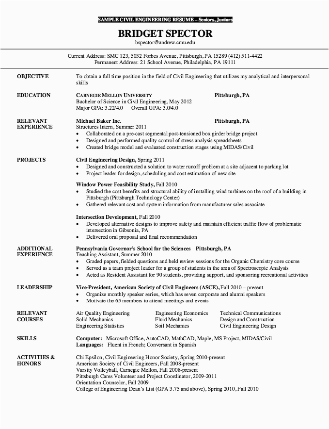 Chronological Resume Sample for Civil Engineer Resume for Senior Civil Engineering