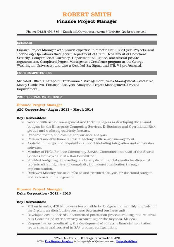 Financial Industry Project Manager Resume Sample Finance Project Manager Resume Samples
