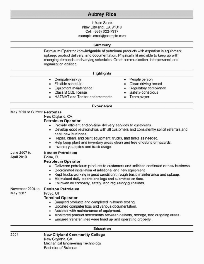 Gas Technician 2 Sample Resume Ontario Canada Oil and Gas Resume Examples