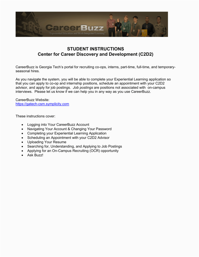 Gatech Center for Career Discovery and Development Sample Resume Student Instructions Center for Career Discovery and