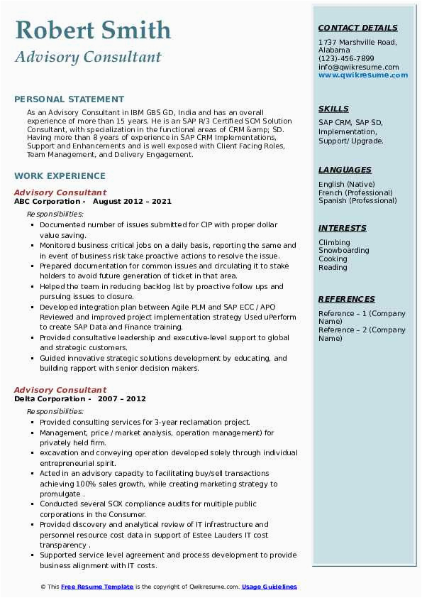 Gbs Strategy and Planning Sample Resume Advisory Consultant Resume Samples