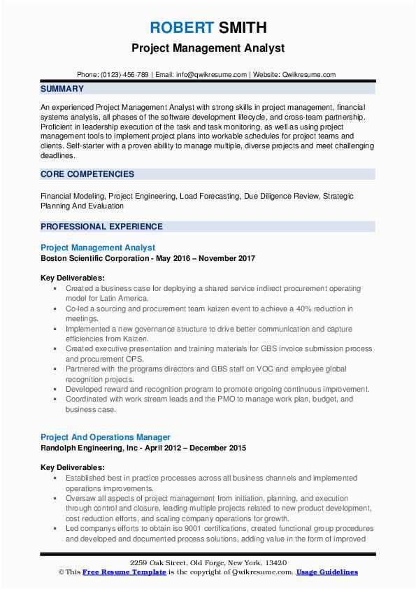Gbs Strategy and Planning Sample Resume Project Management Analyst Resume Samples