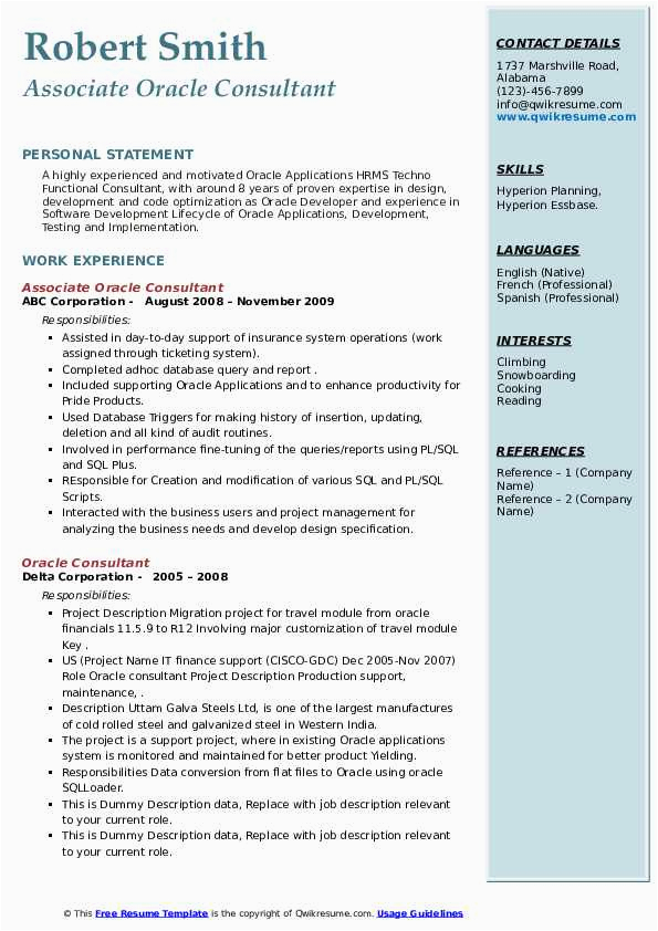 Oracle Financial Functional Consultant Sample Resume oracle Consultant Resume Samples