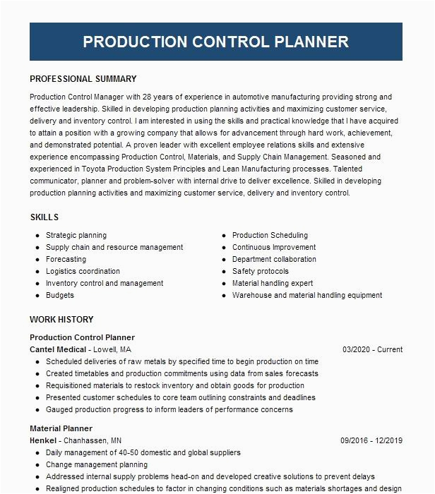 Production Planning and Control Manager Resume Samples Production Control Planner Resume Example Cantel Medical Austin Texas