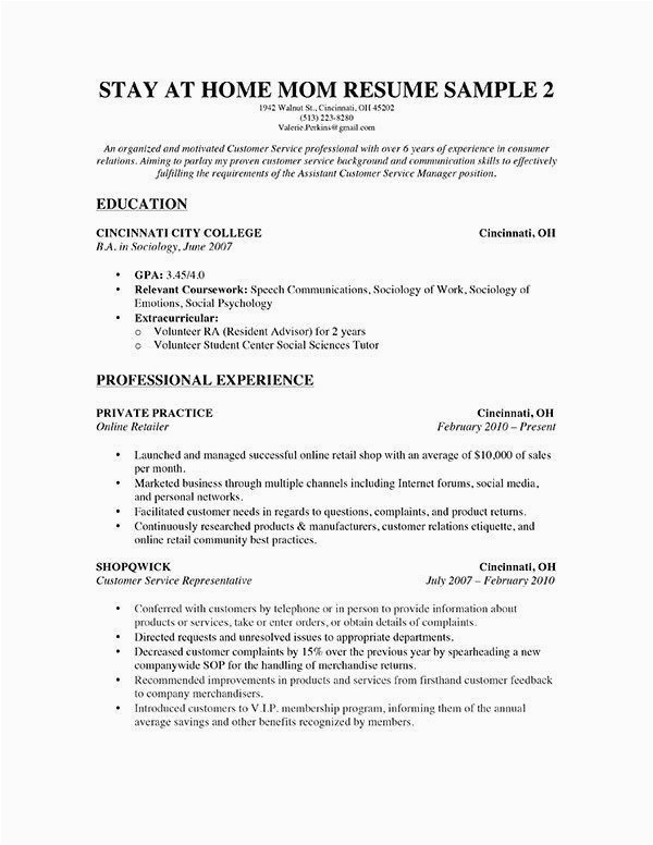 Resume for Mom Returning to Work Sample Executive Of Household Resume for Stay at Home Mom Returning to Work Examples – Simple Resume
