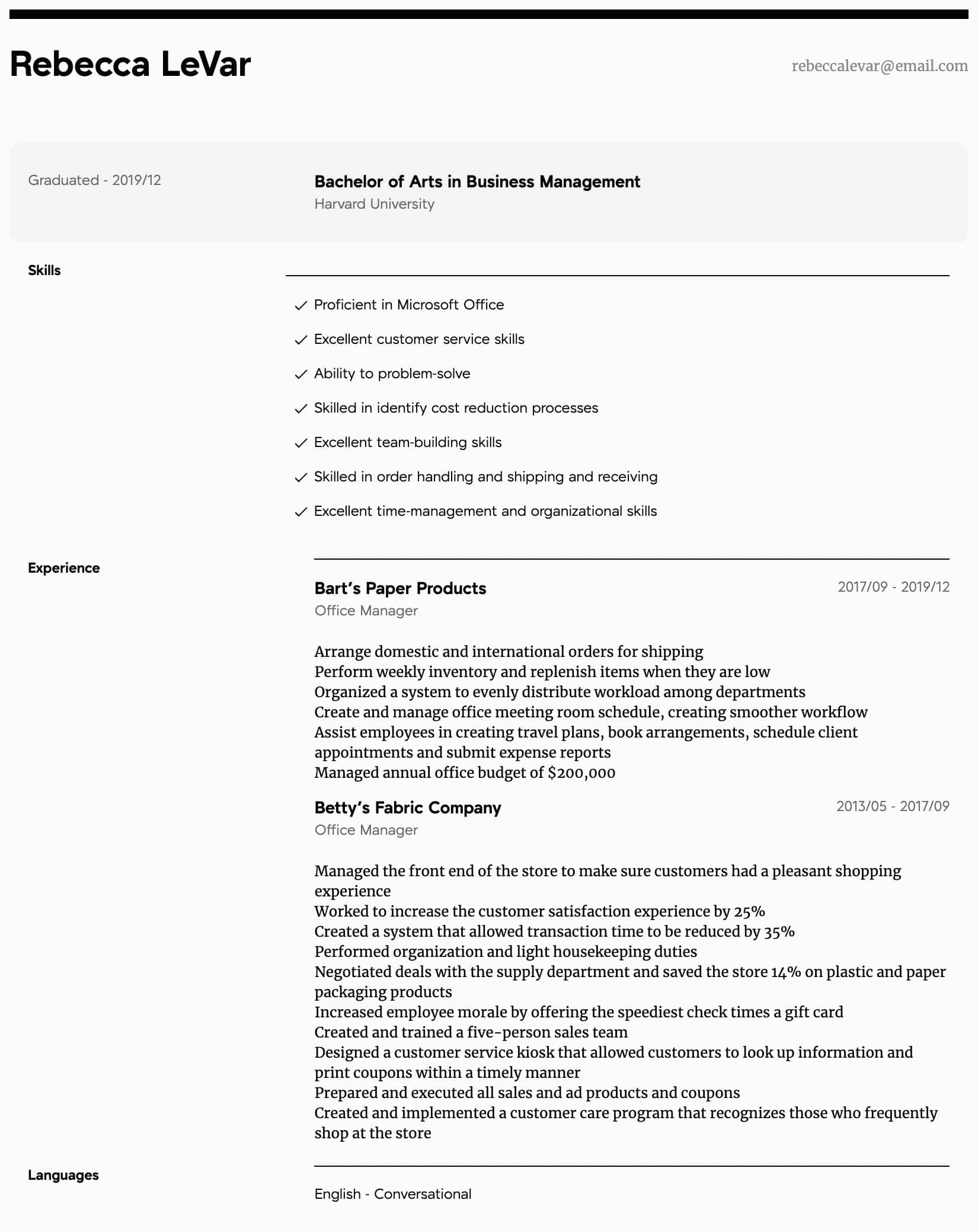 Resume Sample for An Experienced Office Manager Fice Manager Resume Samples All Experience Levels