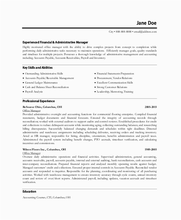 Resume Sample for An Experienced Office Manager Free 8 Sample Fice Manager Resume Templates In Ms Word