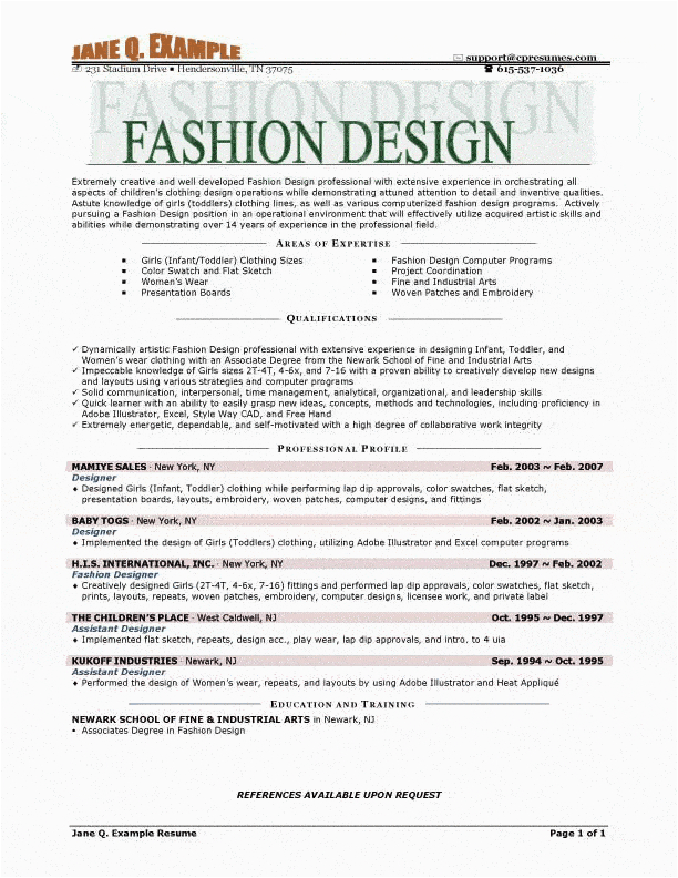 Resume Sample for University Application Fashion Design Dressmaker Job Description for Resume