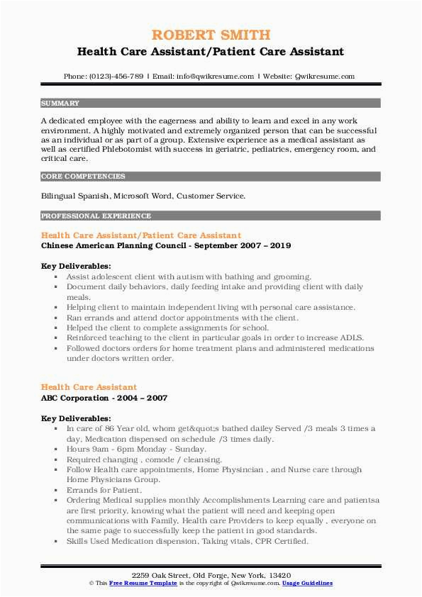 Resume Samples for Client Intake assistant Health Care assistant Resume Samples