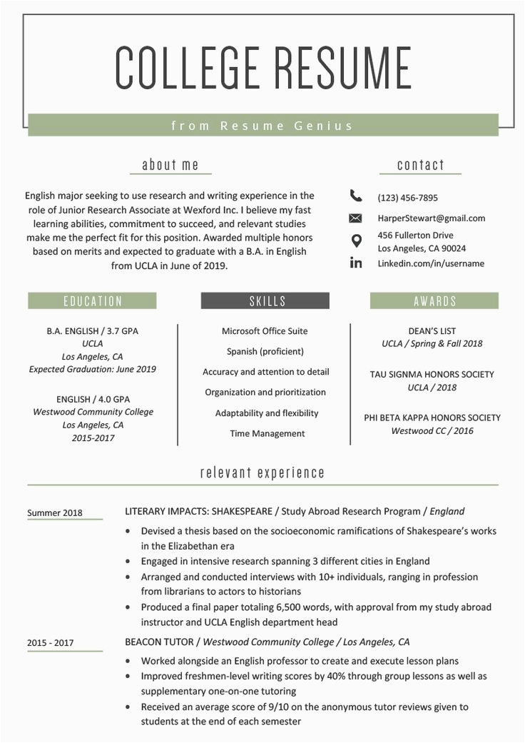 Resume Samples for College Students Application College Resume Example Template Rg