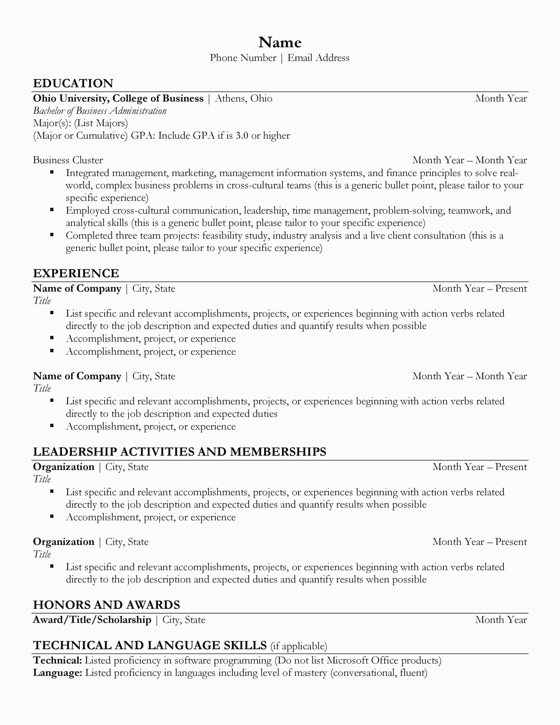 Resume Samples for College Students Application Undergraduate Students Sample Resume for University Application