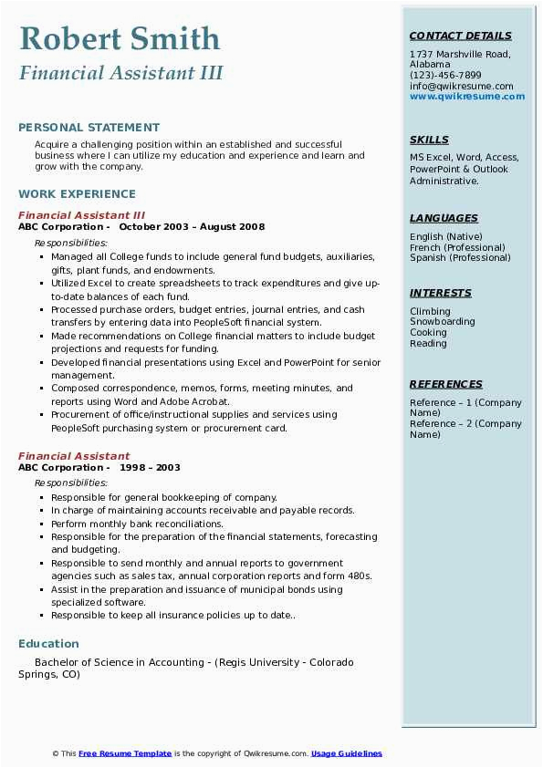 Resume Samples Of Sr Administrative assistant Iii Investment Firm Financial assistant Resume Samples