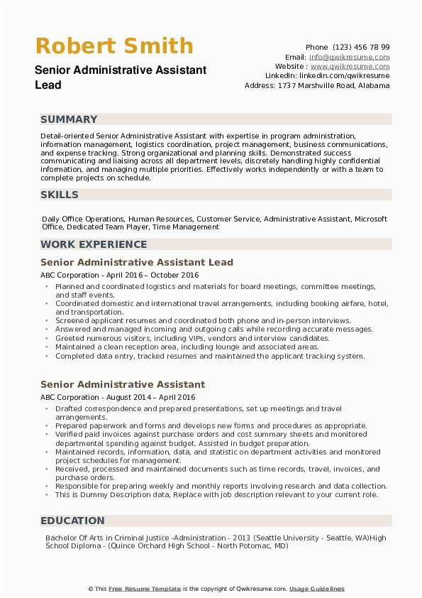 Resume Samples Of Sr Administrative assistant Iii Investment Firm Senior Administrative assistant Resume Samples