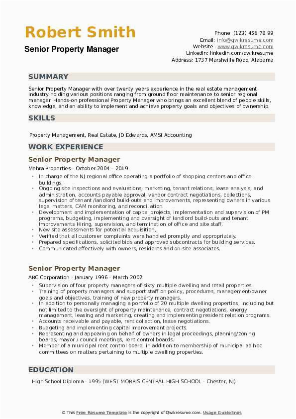 Resume Samples Property Supervisor Corporate Housing Senior Property Manager Resume Samples