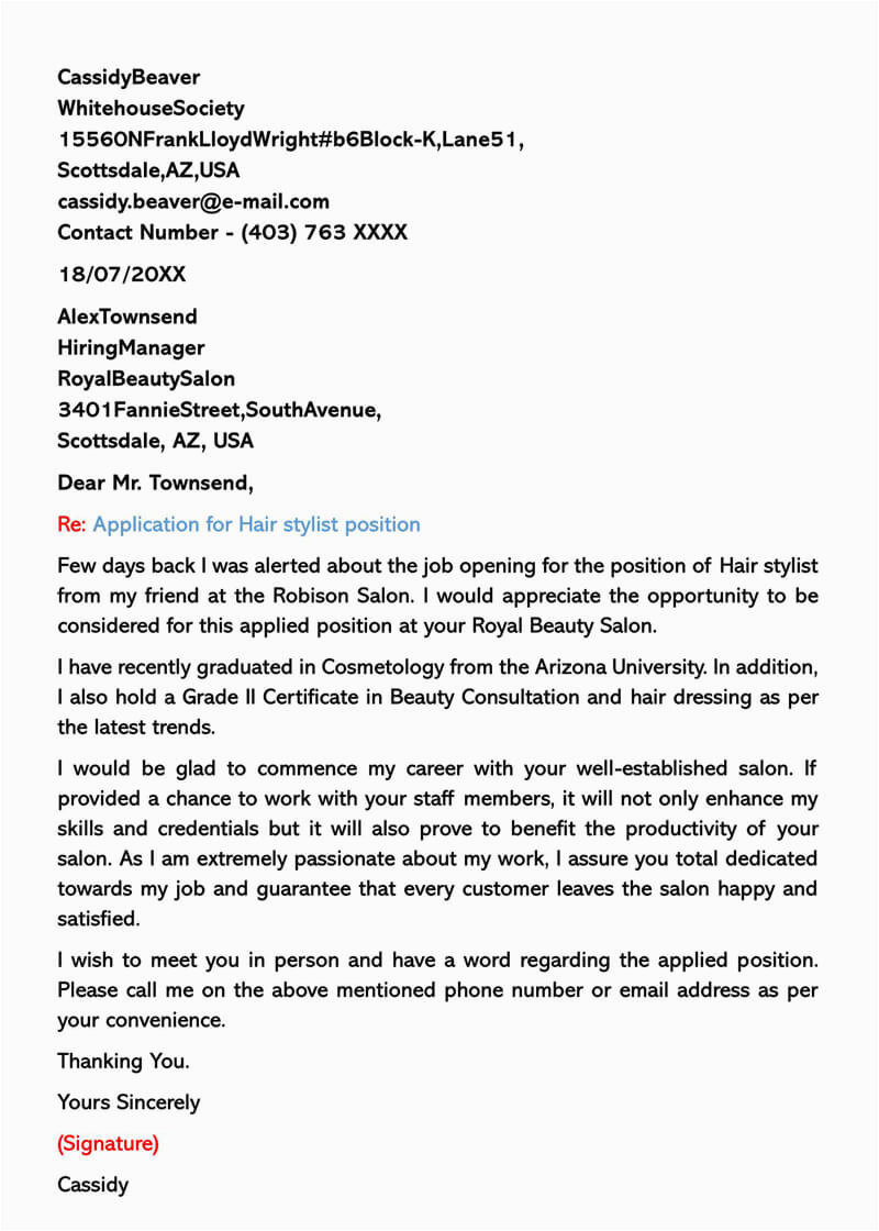 Sample Cover Letter for Hair Stylist Resume 20 Hair Stylist Cover Letter Samples Entry Level & Experienced