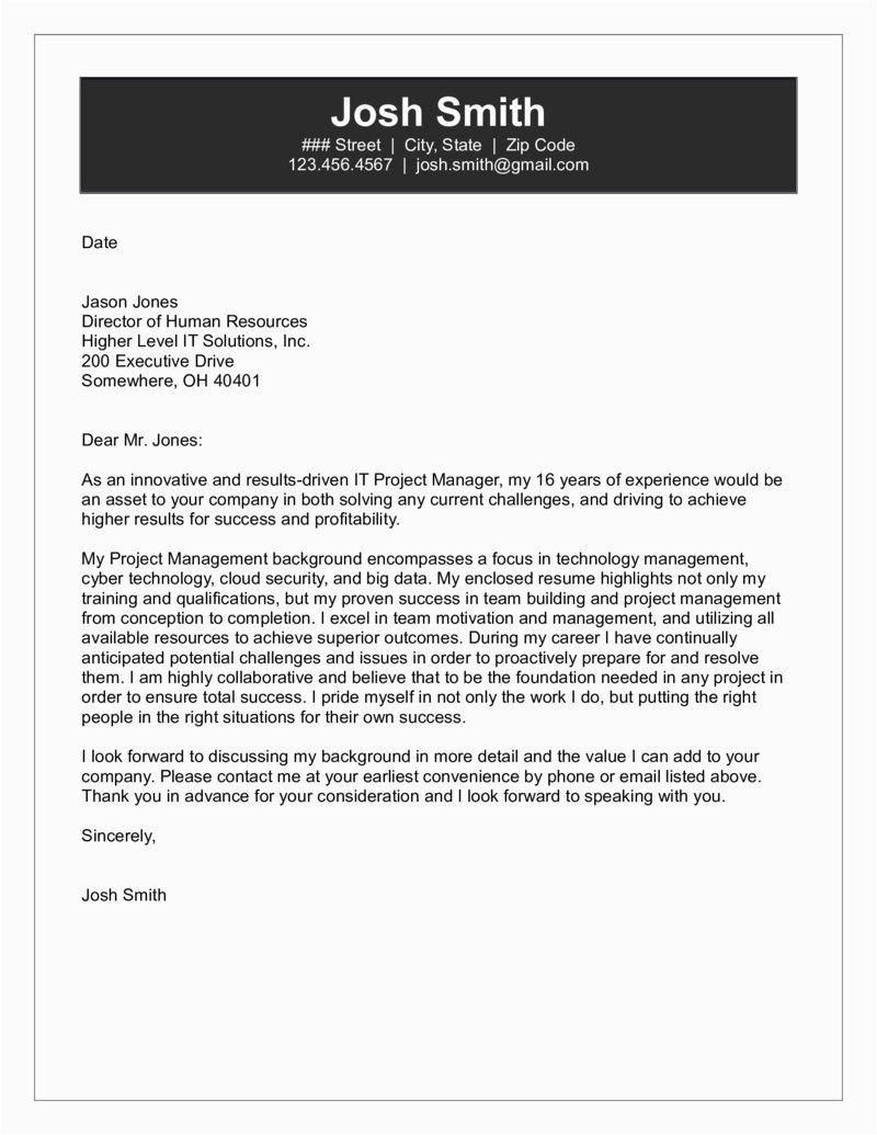 Sample Cover Letter for It Director Resume It Project Manager Cover Letter
