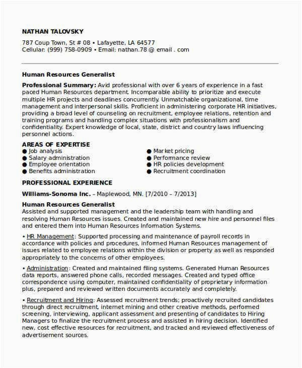 Sample Functional Resume Human Resources Generalist 36 Resume format Word Pdf