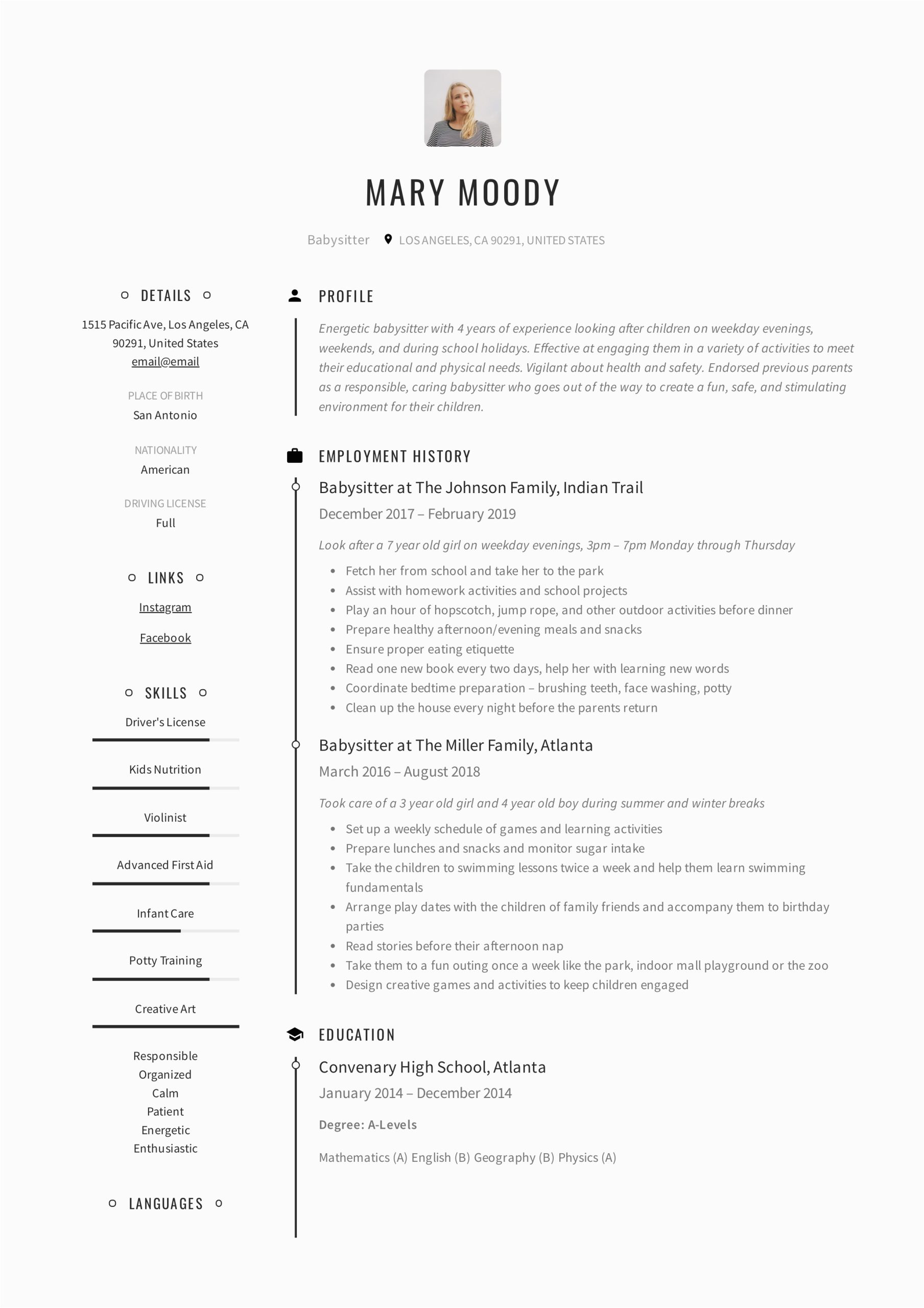 Sample Of Good Summary for Babysitter Resume Babysitter Resume Example & Writing Guide 12 Samples Pdf