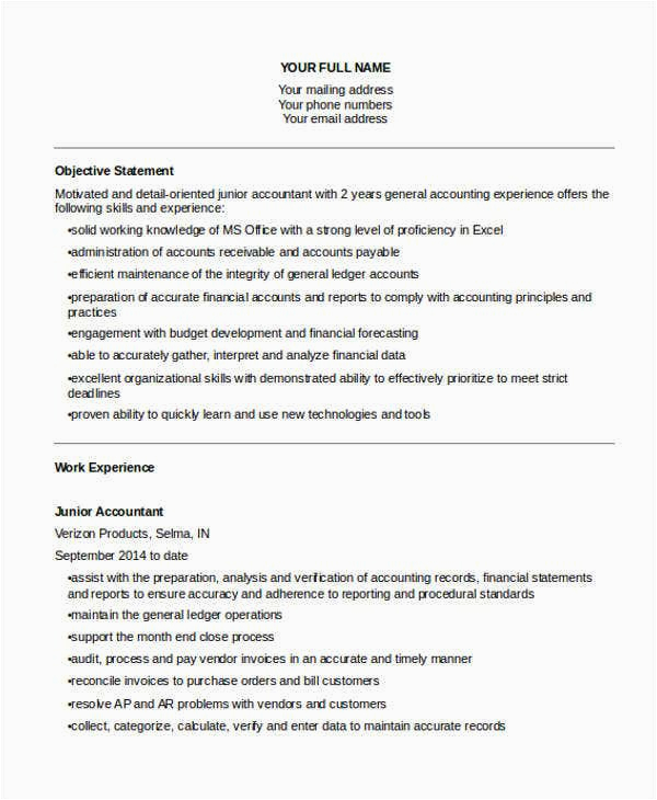 Sample Of Resume Objective for Accountant 23 Accountant Resume Templates In Pdf