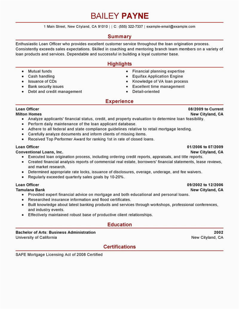 Sample Resume for Auto Loan Officer Best Loan Ficer Resume Example From Professional Resume