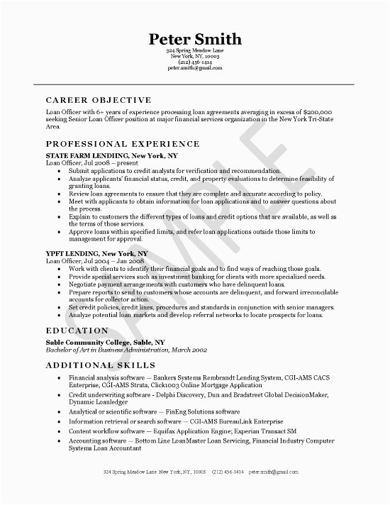 Sample Resume for Auto Loan Officer Loan Ficer Resume Example