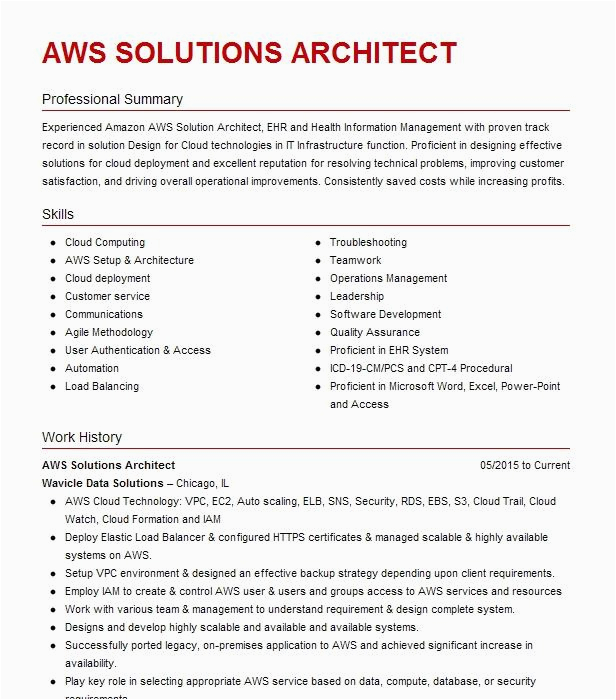 Sample Resume for Aws solution Architect associate Fresher Aws solutions Architect Resume Example Citi Bank Bowie