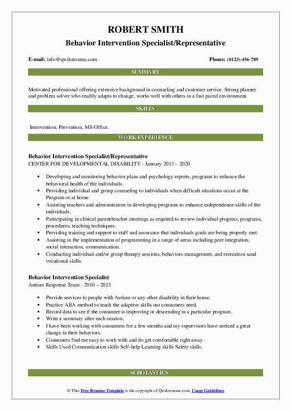 Sample Resume for Behavioral Intervention Group Behavior Intervention Specialist Resume Samples