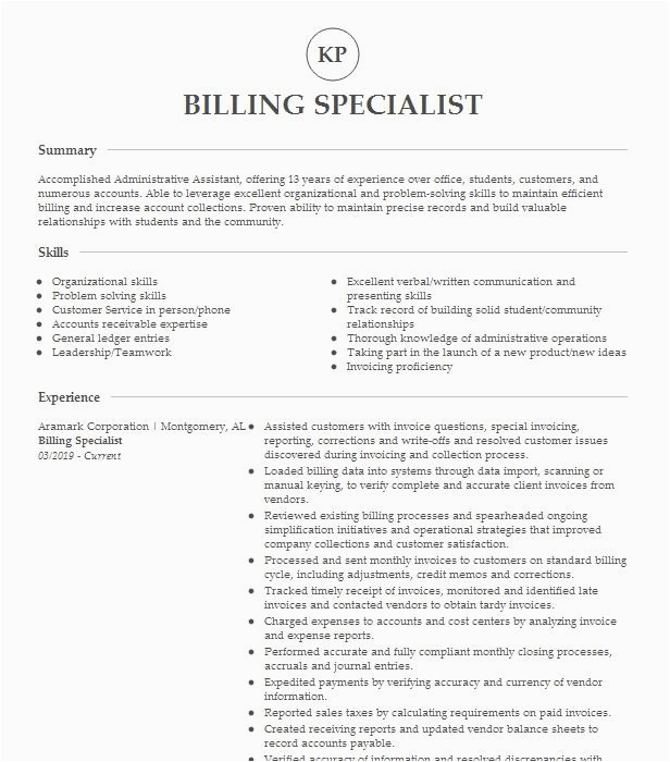 Sample Resume for Billing Administrator Specialist Billing Specialist Resume Example Genetworx Llc Denver Colorado