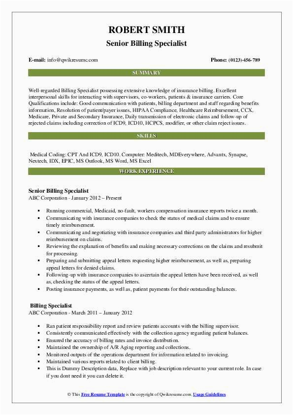 Sample Resume for Billing Administrator Specialist Billing Specialist Resume Samples