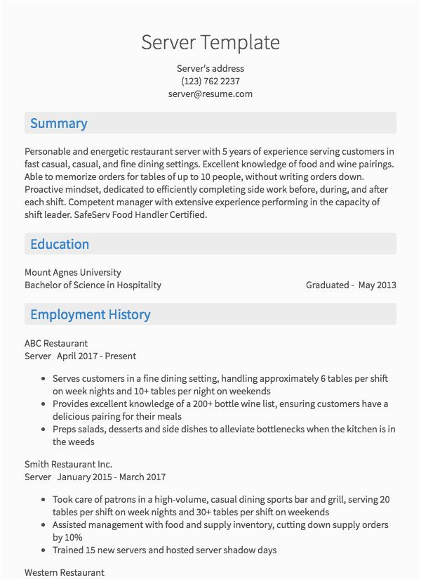 Sample Resume for Cook and Server Cook Resume Sample