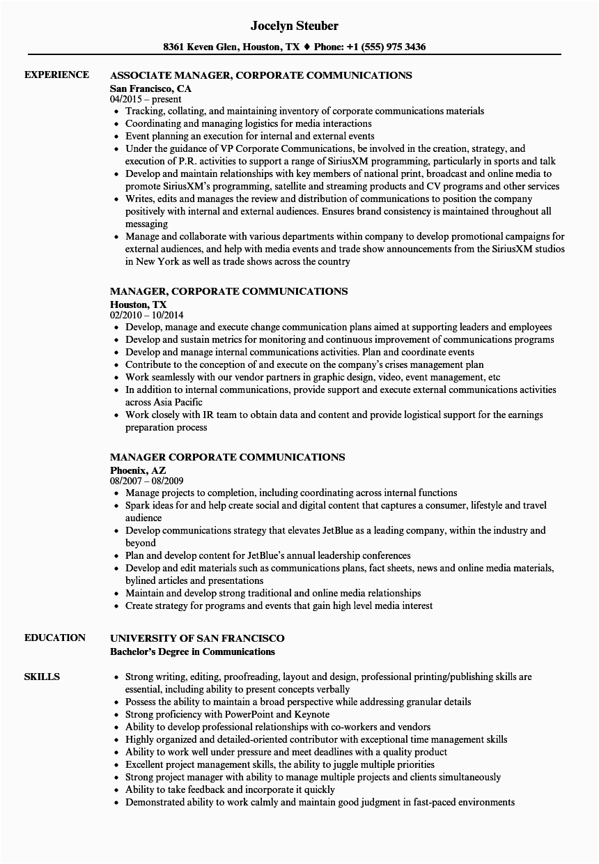 Sample Resume for Corporate Communication Executive Corporate Munications Manager Resume June 2022