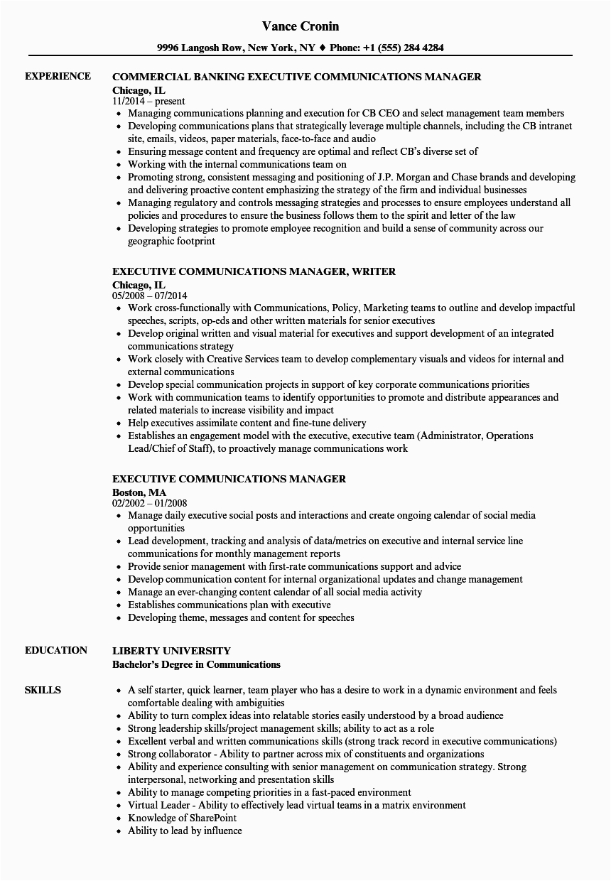 Sample Resume for Corporate Communication Executive Executive Munications Manager Resume Samples