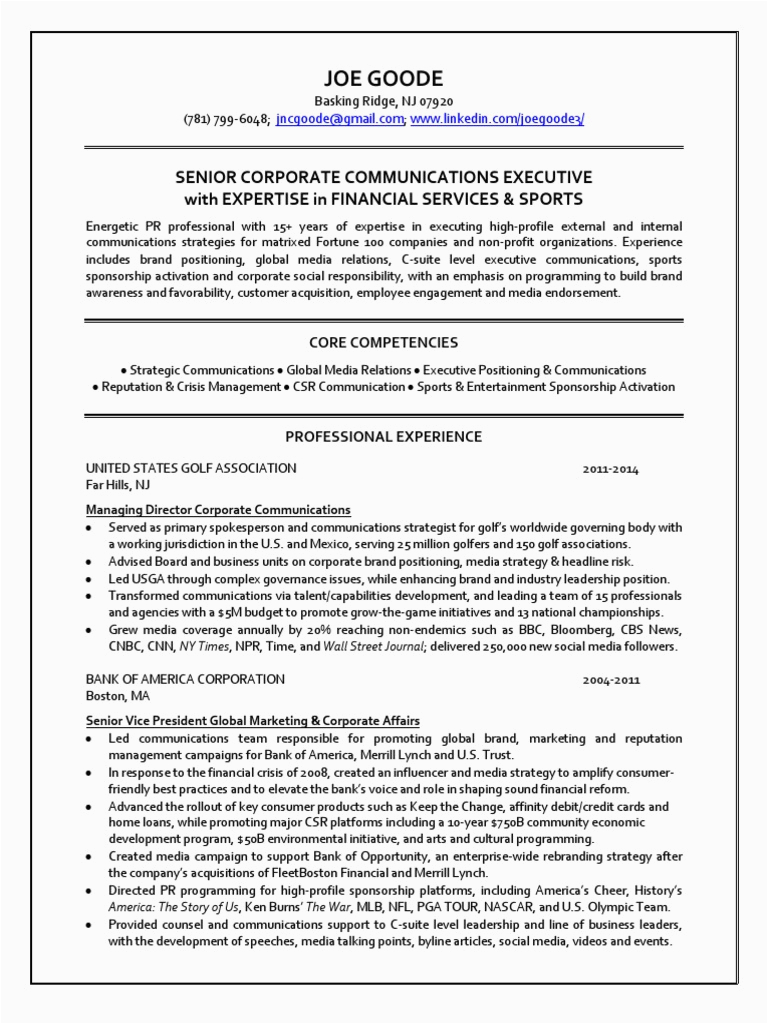 Sample Resume for Corporate Communication Executive Senior Corporate Munications Executive In New York City Resume Joe