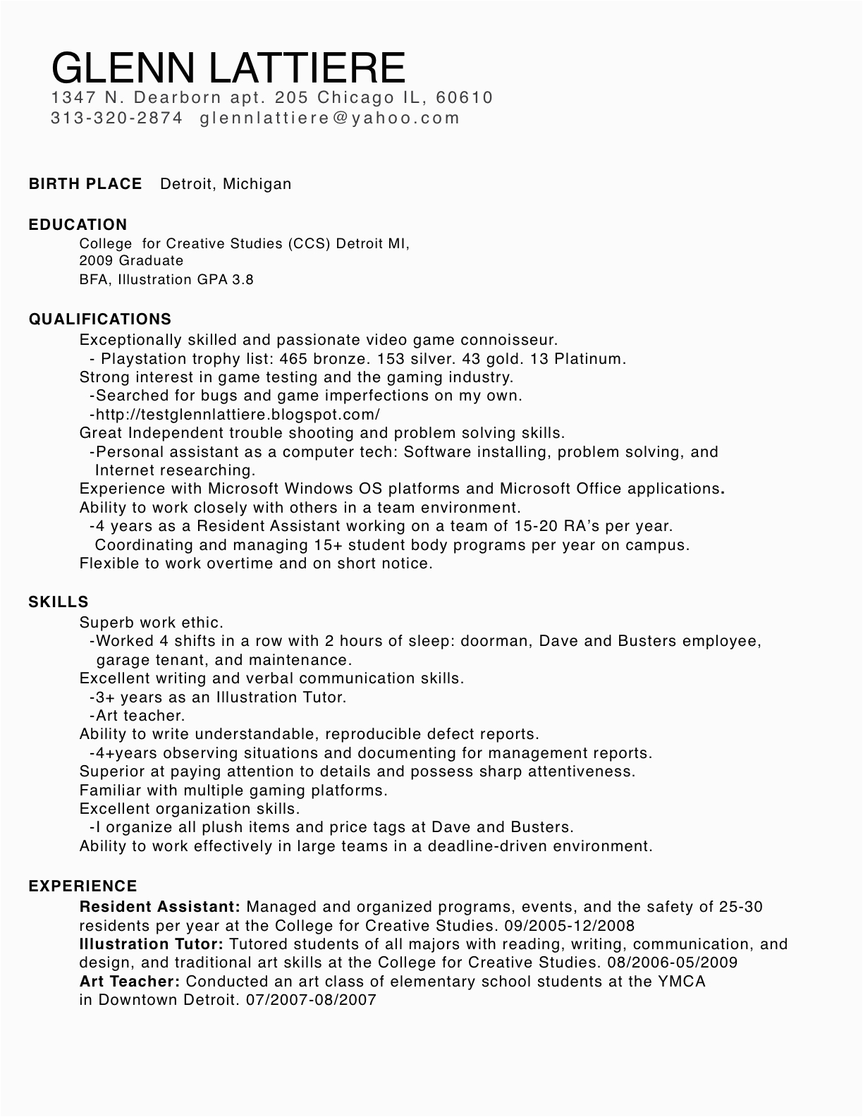 Sample Resume for Game Tester Fresher Test Glenn Lattiere Game Tester Resume
