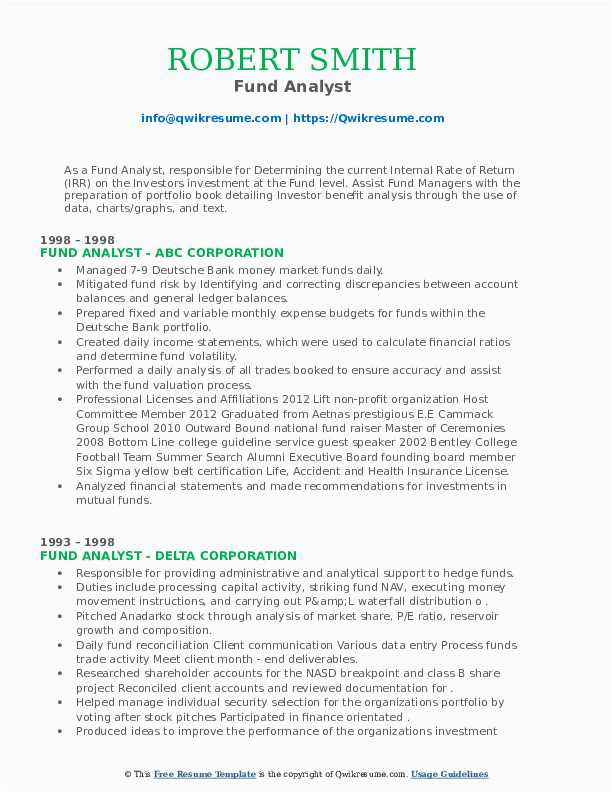 Sample Resume for Mutual Fund Analyst Fund Analyst Resume Samples