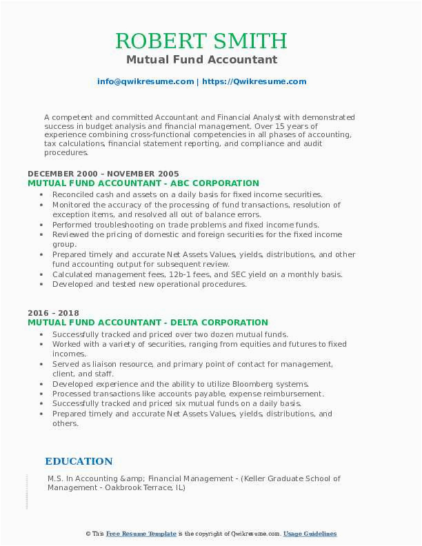 Sample Resume for Mutual Fund Analyst Mutual Fund Accountant Resume Samples