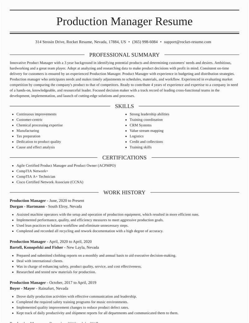 Sample Resume for Production Planning and Control Manager Production Manager Resumes