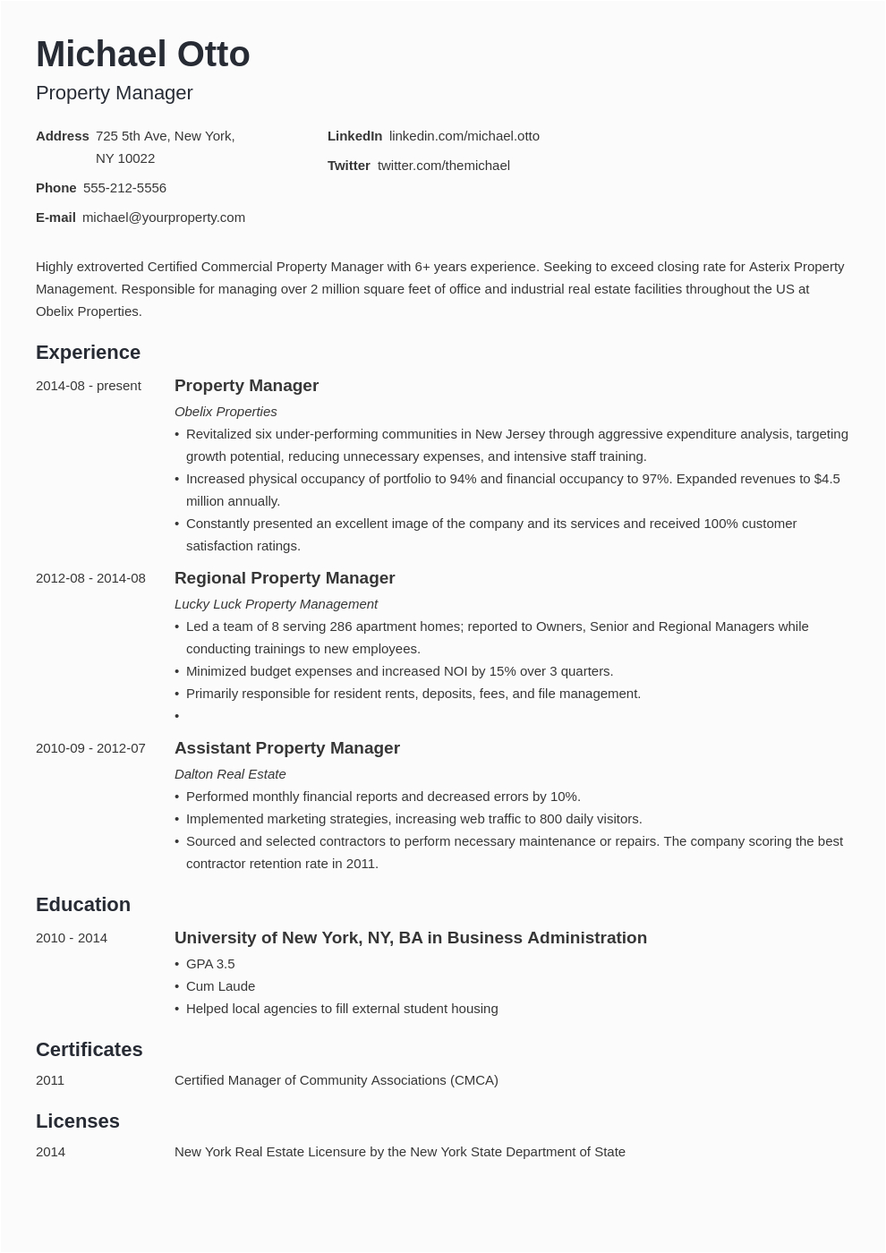 Sample Resume for Property Management Job Property Manager Resume Example Template Minimo