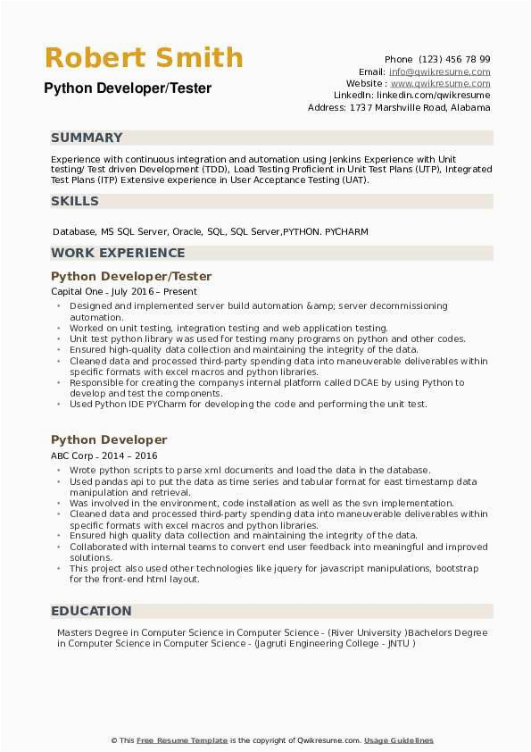 Sample Resume for Python Developer Fresher Fresher Python Developer Resume Pdf
