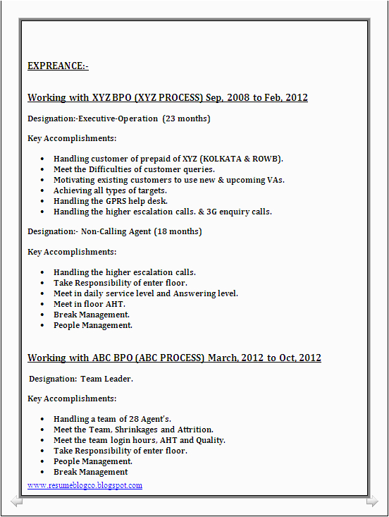 Sample Resume for Quality Analyst In Bpo Fresher Resume format for Bpo Job