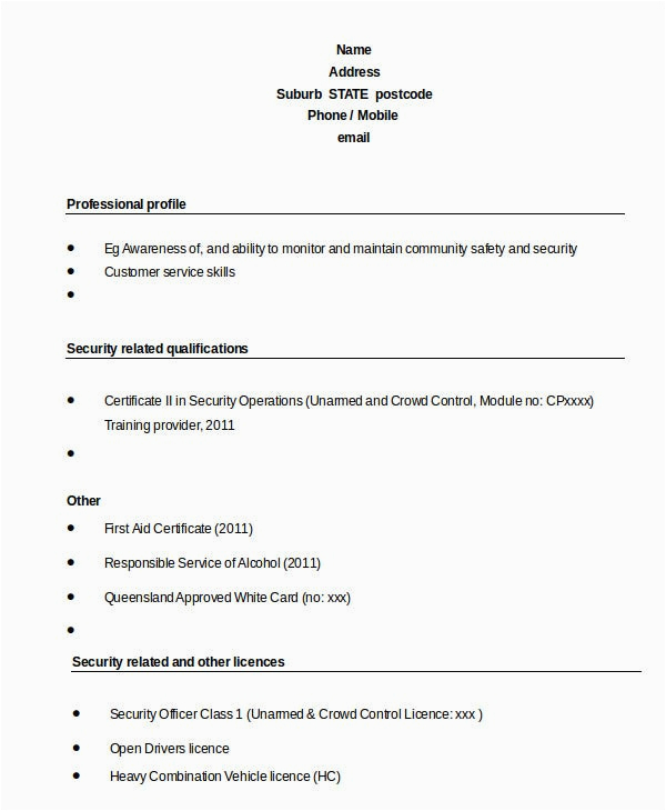 Sample Resume for Security Guard Unarmed Security Guard Resume 5 Free Sample Example format