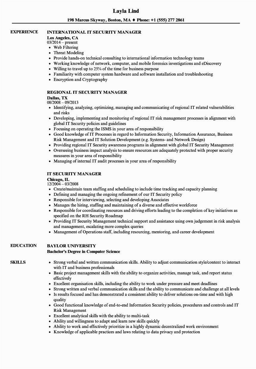 Sample Resume for Security Manager Position Sample Resume for Information Security Manager Information Security