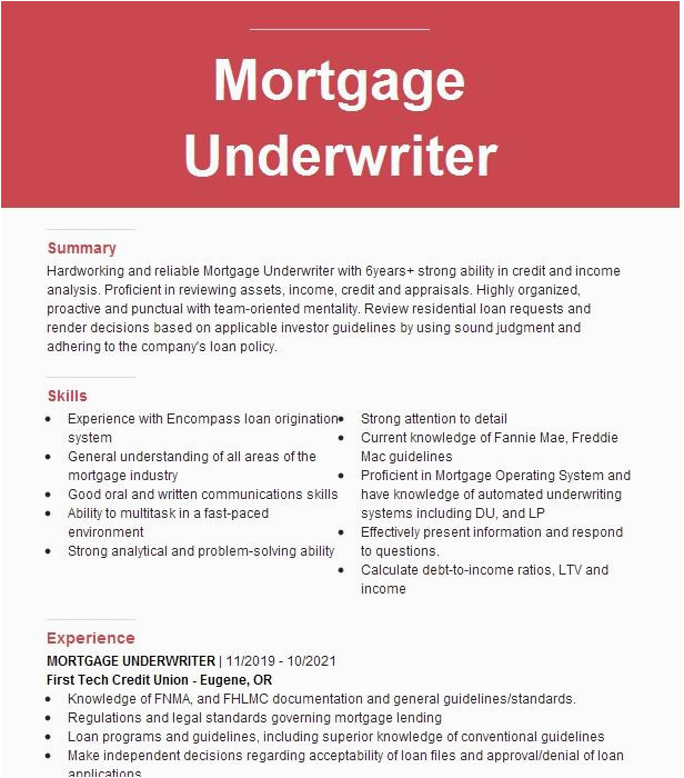 Sample Resume for Us Mortgage Underwriter Level 3 Mortgage Underwriter Resume Example Bank America Home Loans