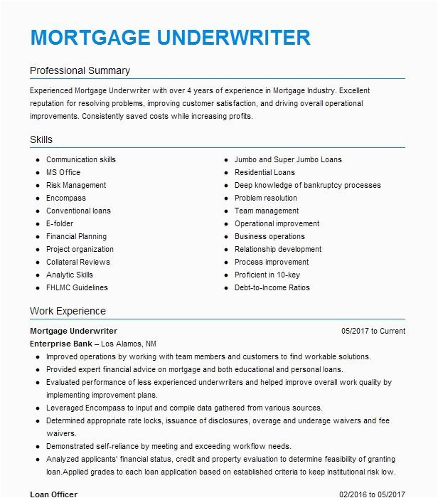 Sample Resume for Us Mortgage Underwriter Mortgage Underwriter Resume Example Pennymac Correspondent Lending