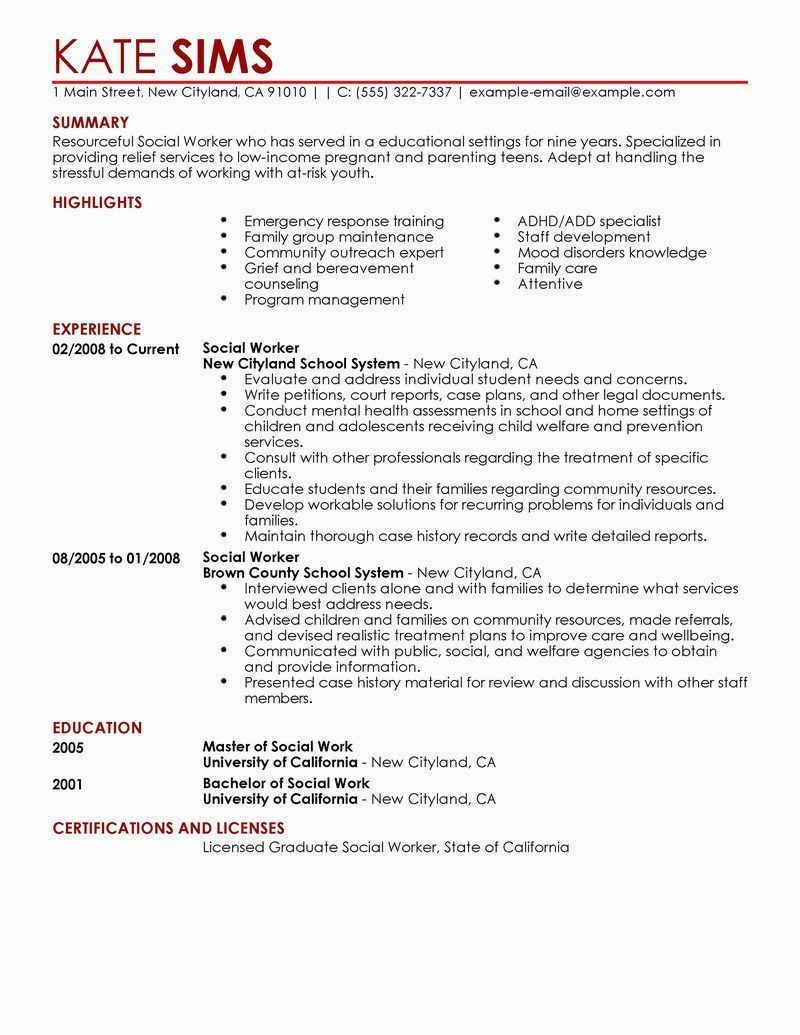 Sample Resume Objectives for Human Services social Worker Resume Examples