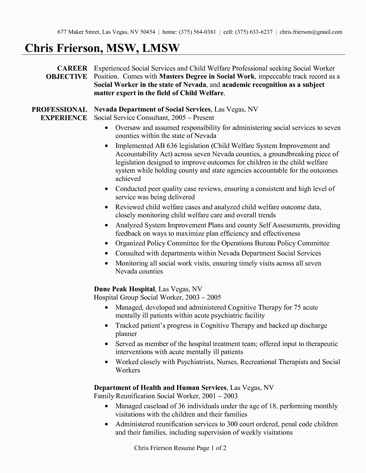 Sample Resume Objectives for Human Services social Worker Resume Sample