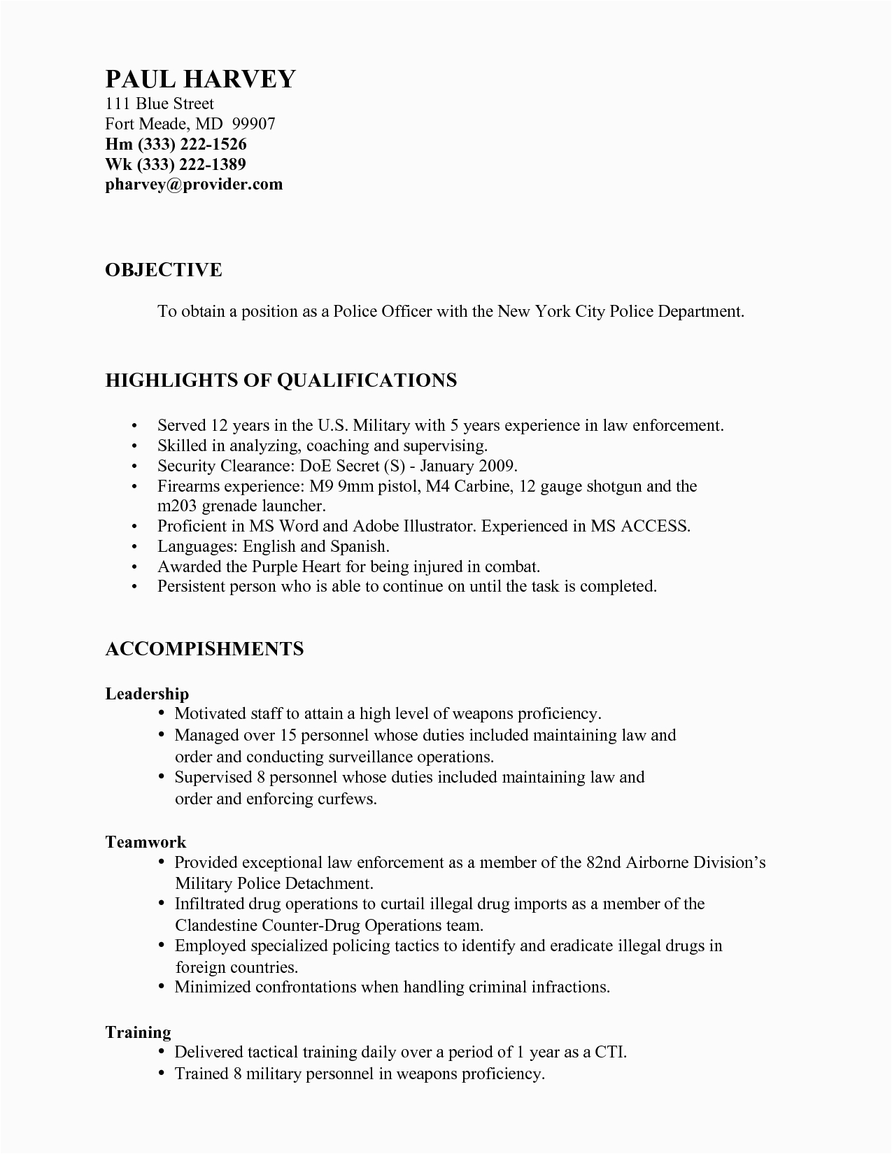 Sample Resume Objectives for Law Enforcement Resume for Police Ficer with No Experience