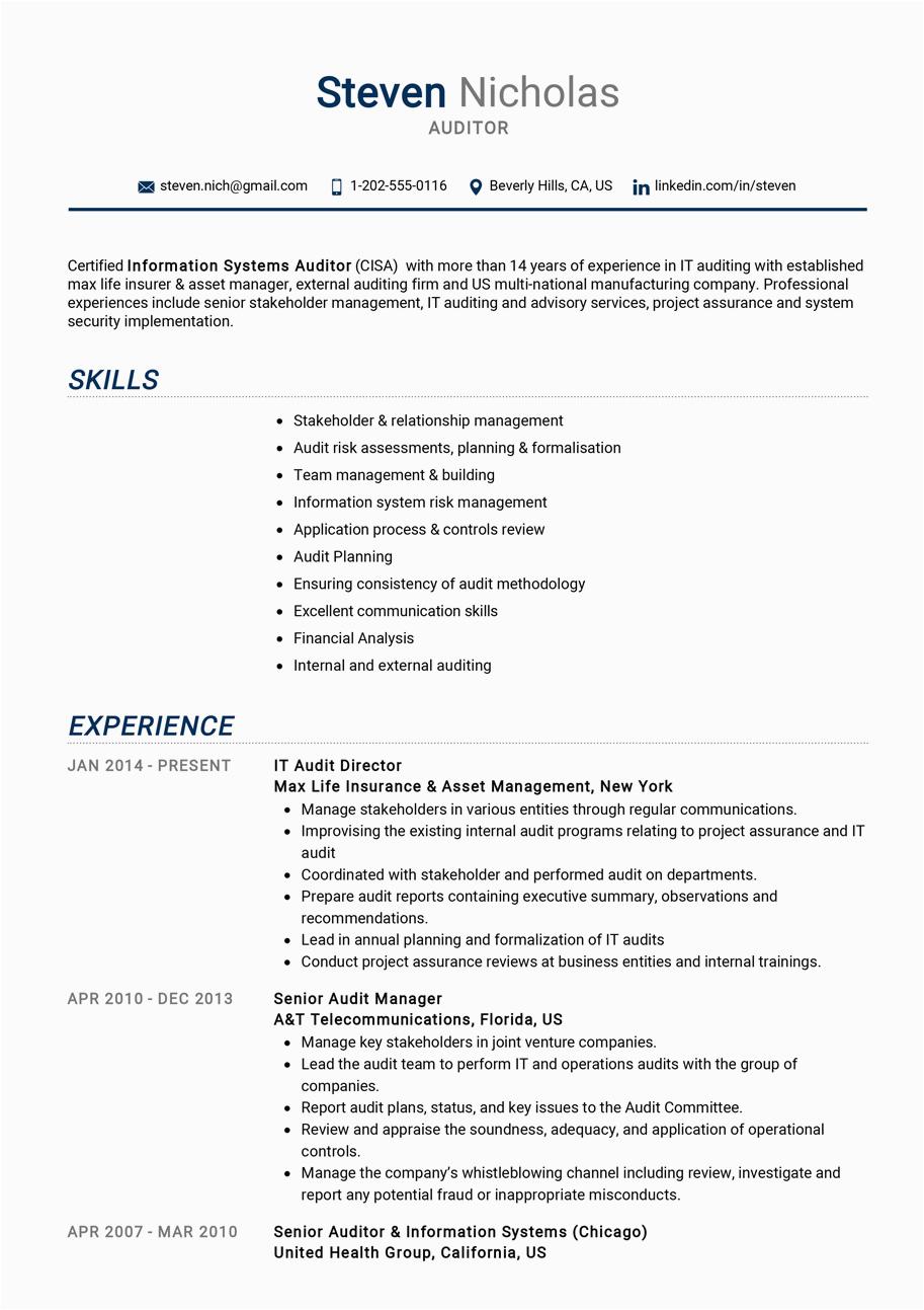 Sample Resume Of External Audit Manager Auditor Resume Example 2022